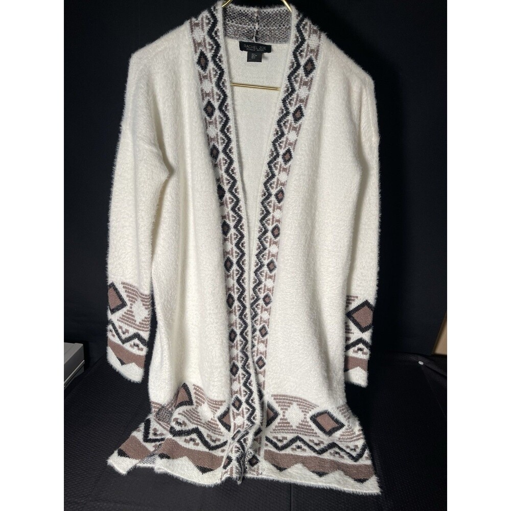 Rachel Zoe Cozy And Soft Cream/Print Fluffy Cardigan Sz S #0513